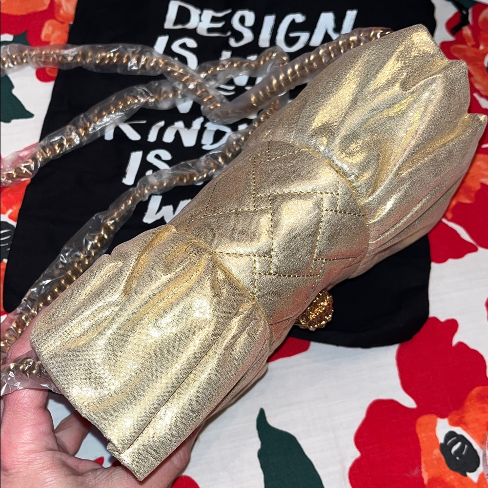 Kurt Geiger NWT! Mini Kensington Metallic Gold Bow Clutch Crossbody Bag - Picture 10 of 13